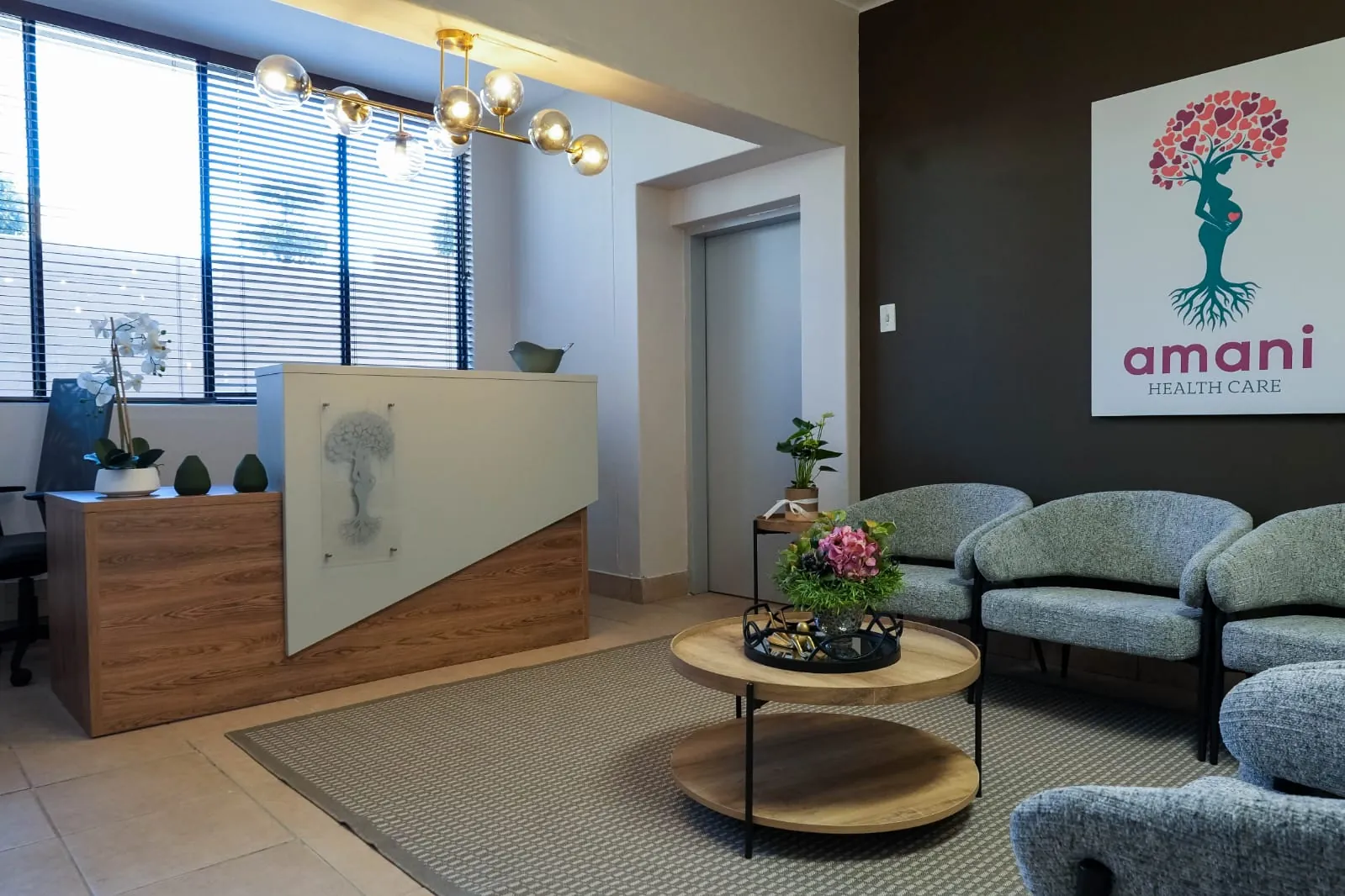The reception and waiting area at Amani Health Care, Netcare Jakaranda Hospital